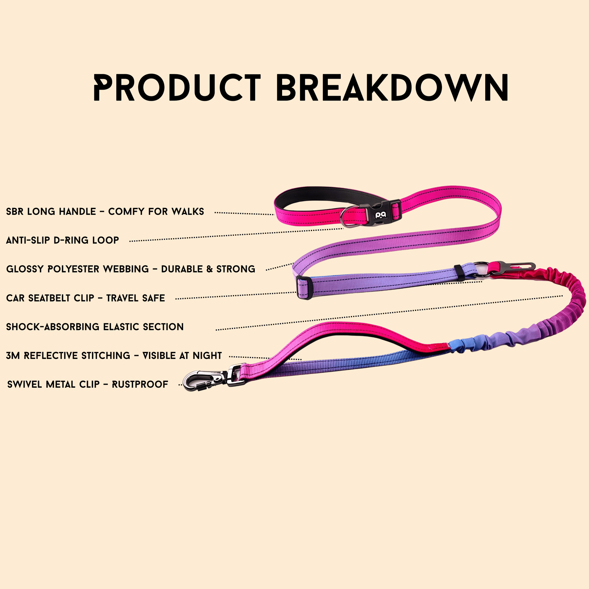 Hands - Free Dog leash – Pink Fade - Paw.Q